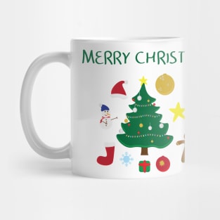 Christmas icons set and Merry Christmas greeting on white background Mug